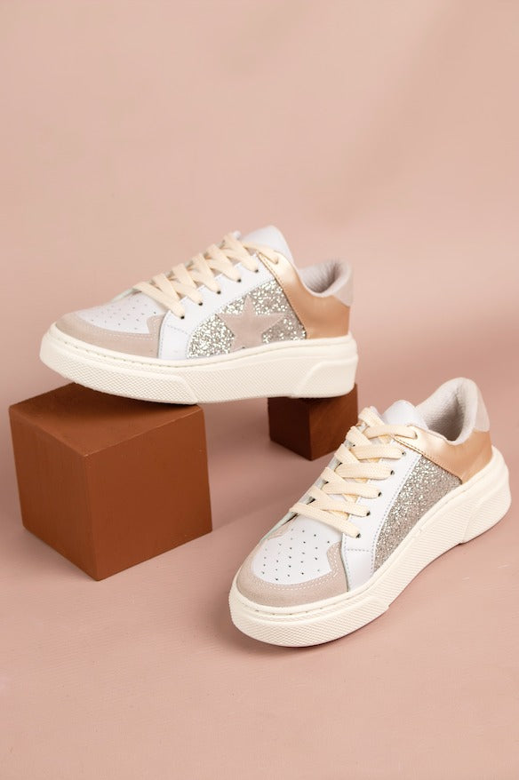 Zapatilla, Crema, Rosa y Plata - Sneaker Aria 28