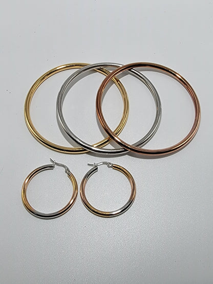 Set de brazaletes y pendientes, Stainless Steel, Oro, Plata y Rosa