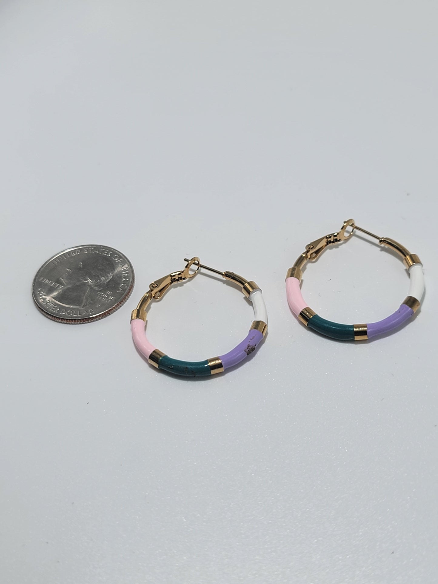 Pendientes Aro Multicolor, Stainless Steel, Rosa, Verde, Violeta, Blanco, Oro