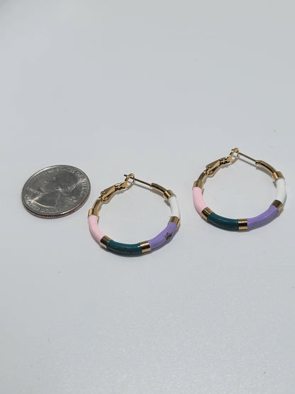 Pendientes Aro Multicolor, Stainless Steel, Rosa, Verde, Violeta, Blanco, Oro