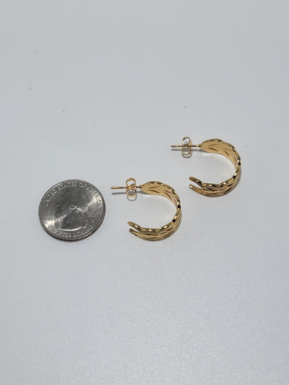 Pendientes de aro en forma de hoja, Stainless Steel, Oro