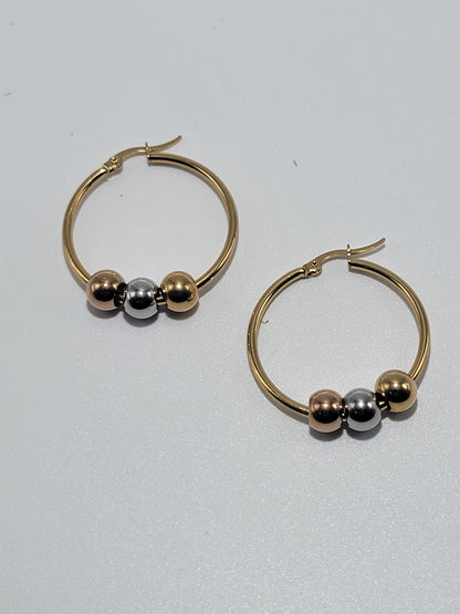 Set Brazaletes y Pendientes, Stainless Steel, Oro, Plata y Rosa