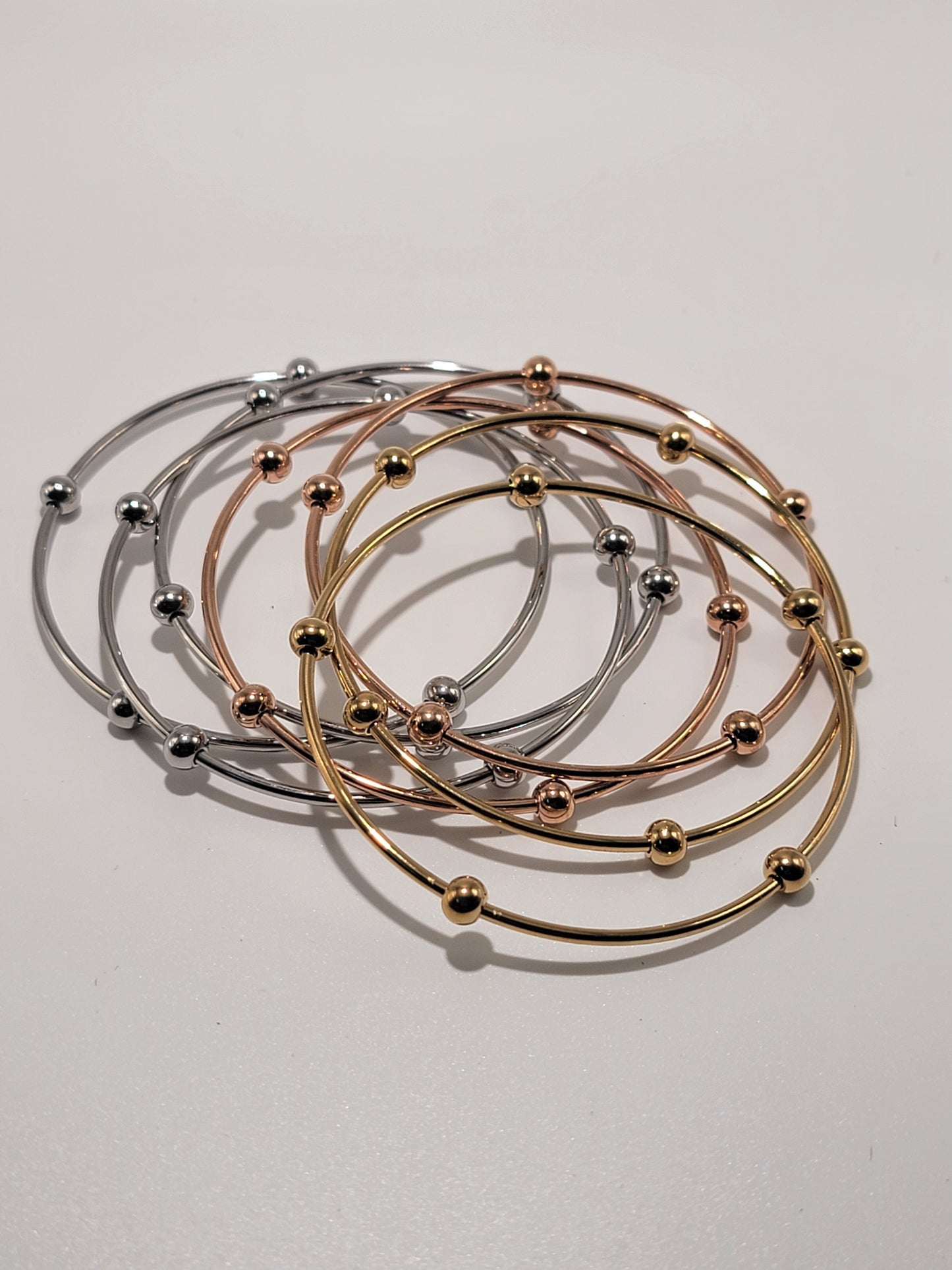 Set de Brazaletes con círculos, Stainless Steel, Oro, Plata y Rosa