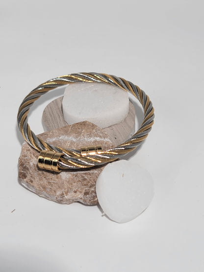 Brazalete y Sortija, Stainless Steel, Oro y Plata, Set de 2 piezas