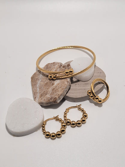 Set de Sortija, pulsera y pantallas, Stainless Steel, Oro, Set de 3 piezas